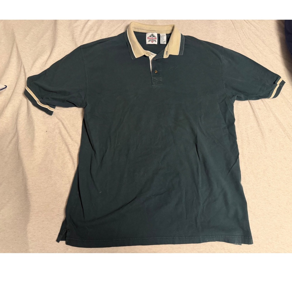 Reebok Golf Polo Shirt Mens XL Green Cotton Vintage Short Sleeve Tipped Collar